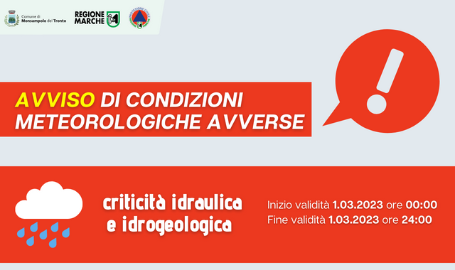 Avviso di condizioni meteorologiche avverse nr. 17 del 28/2/2023