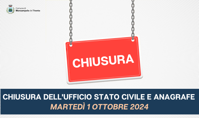 Chiusura dell'ufficio stato civile e anagrafe (Martedì 1 Ottobre) 