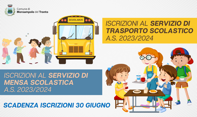 Apertura iscrizioni Mensa e Trasporto scolastico A.S. 2023/2024